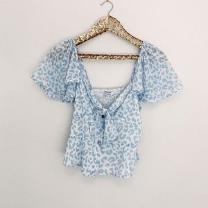 Blue cheetah blouse top